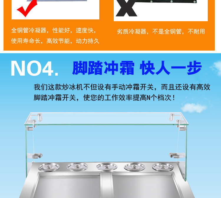 格琳斯商用炒冰淇淋卷炒冰機(jī) 雙方鍋雙控帶5桶炒酸奶機(jī)廠家直銷